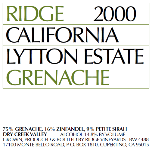 2000 Lytton Estate Grenache