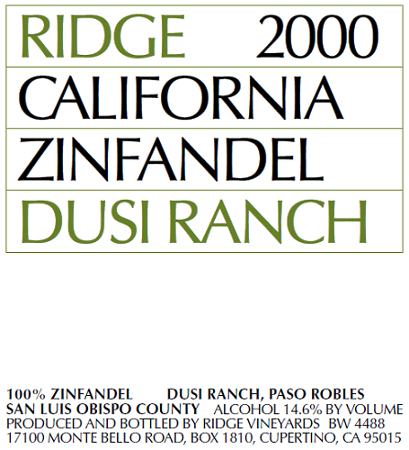 2000 Dusi Ranch Zinfandel