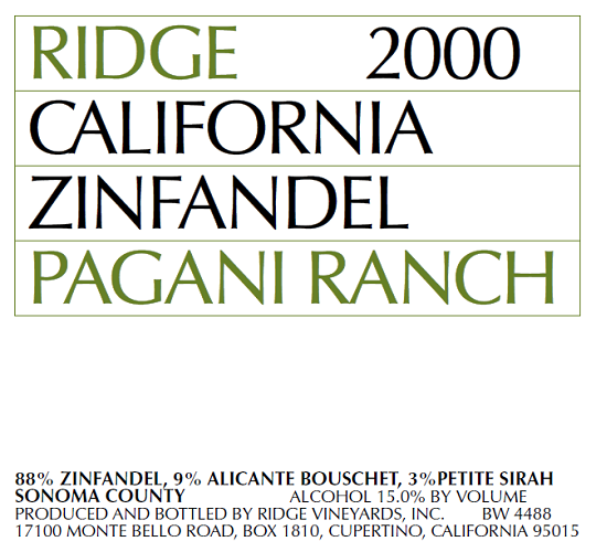 2000 Pagani Ranch Zinfandel