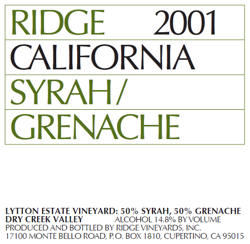 2001 Lytton Estate Syrah Grenache