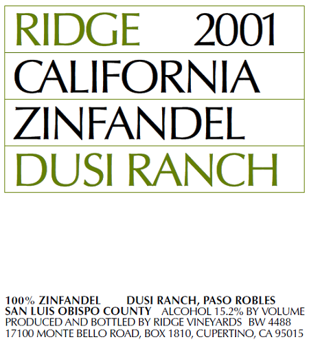 2001 Dusi Ranch Zinfandel