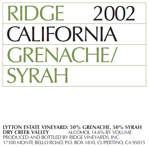 2002 Lytton Estate Syrah Grenache