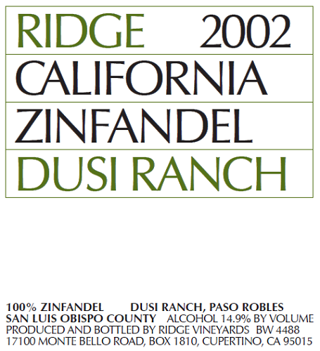 2002 Dusi Ranch Zinfandel
