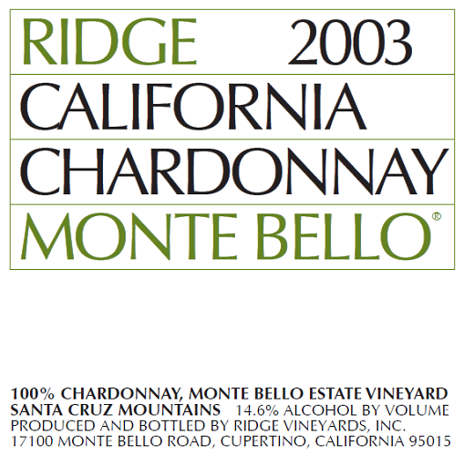 2003 Monte Bello Chardonnay