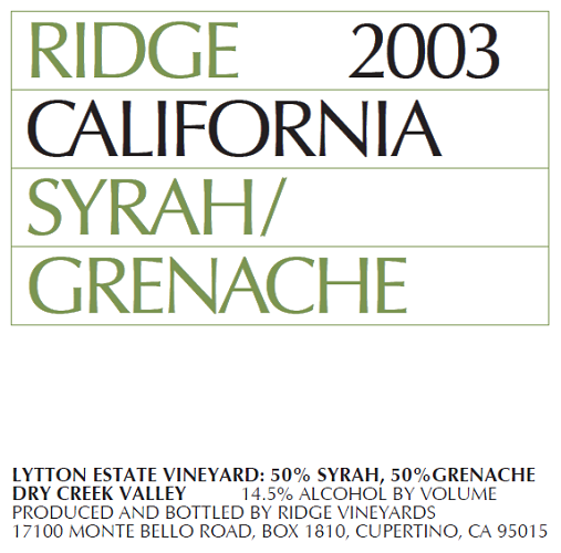 2003 Lytton Estate Syrah Grenache