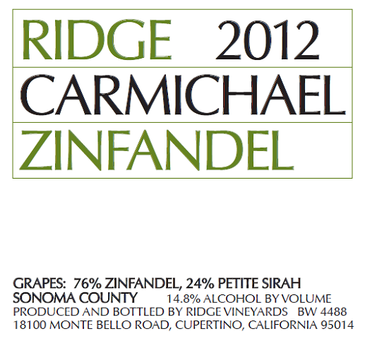 2012 Carmichael Zinfandel