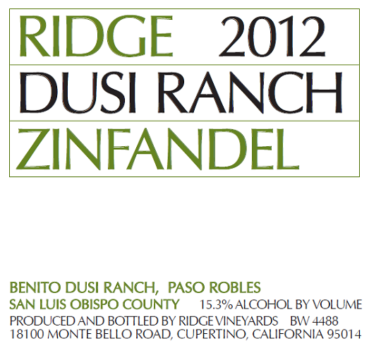 2012 Dusi Ranch Zinfandel