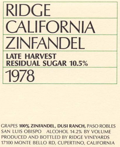 1978 Dusi Ranch Zinfandel