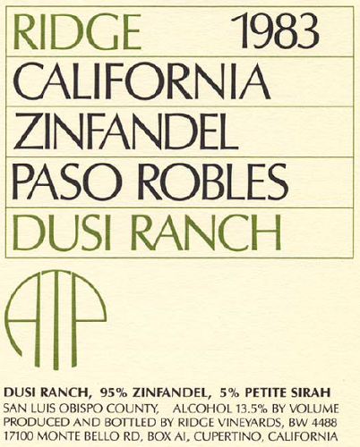 1983 Dusi Ranch Zinfandel