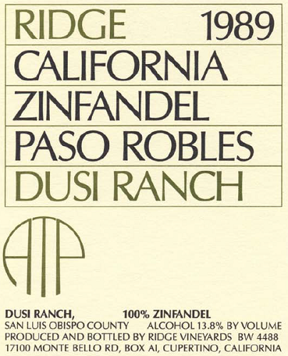 1989 Dusi Ranch Zinfandel