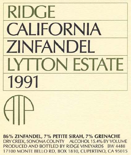 1991 Lytton Estate Zinfandel