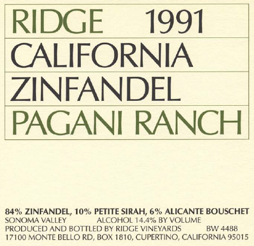 1991 Pagani Ranch Zinfandel