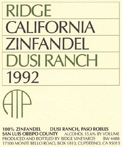 1992 Dusi Ranch Zinfandel