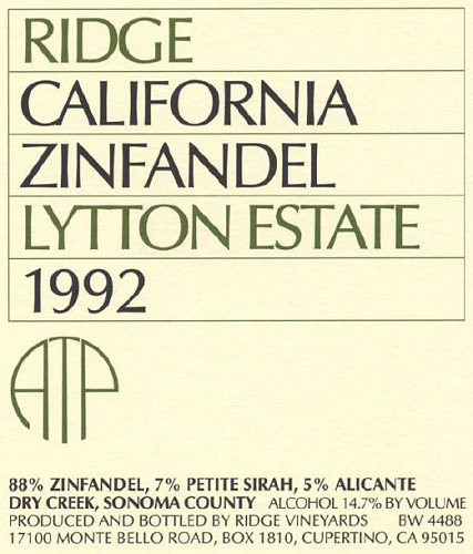 1992 Lytton Estate Zinfandel