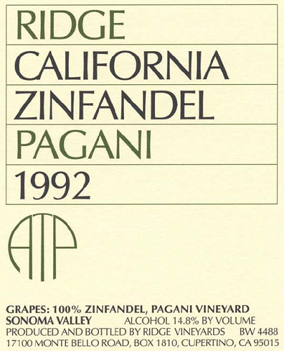 1992 Pagani Ranch Zinfandel