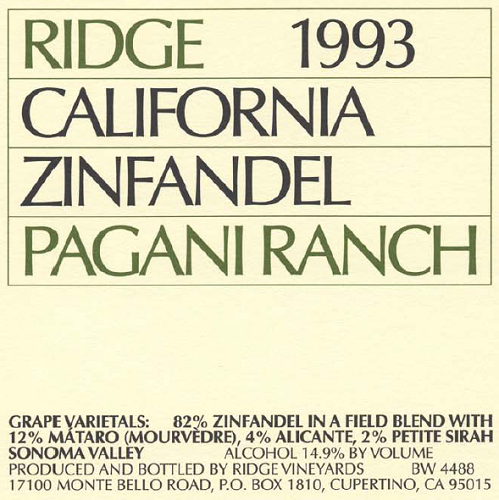 1993 Pagani Ranch Zinfandel
