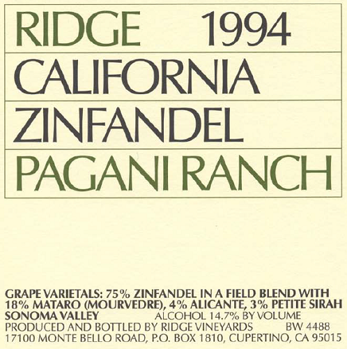 1994 Pagani Ranch Zinfandel