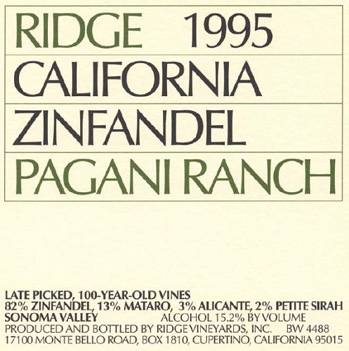1995 Pagani Ranch Zinfandel