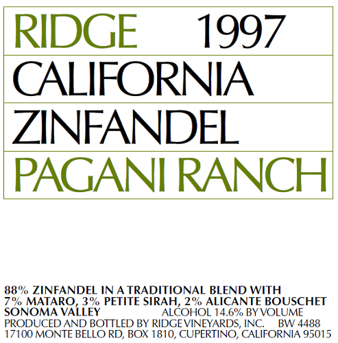 1997 Pagani Ranch Zinfandel