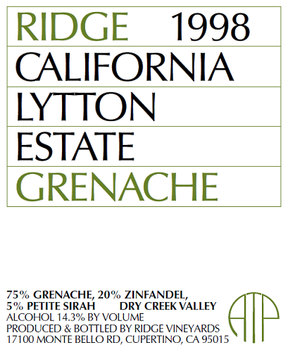 1998 Lytton Estate Grenache