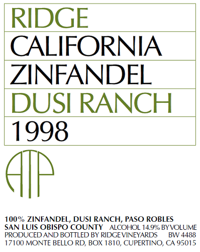 1998 Dusi Ranch Zinfandel