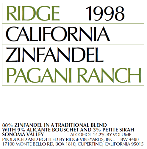 1998 Pagani Ranch Zinfandel