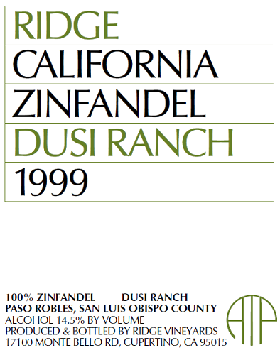 1999 Dusi Ranch Zinfandel