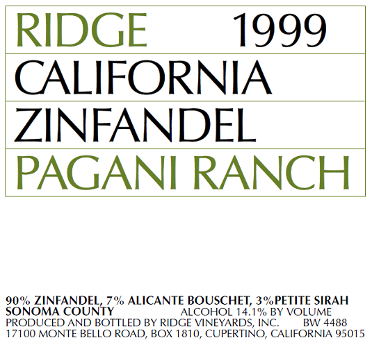 1999 Pagani Ranch Zinfandel