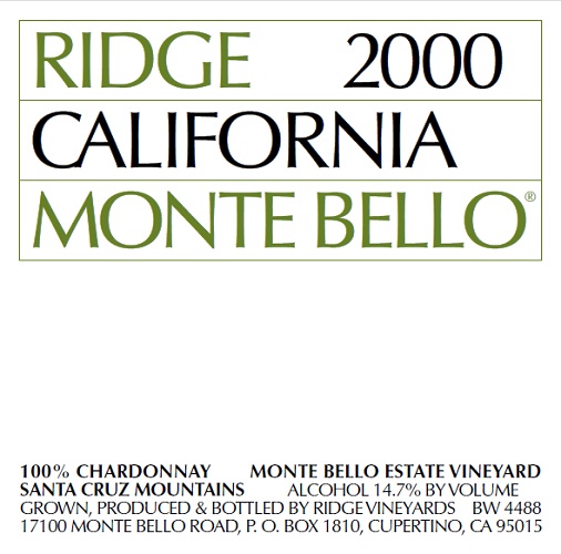 2000 Monte Bello Chardonnay
