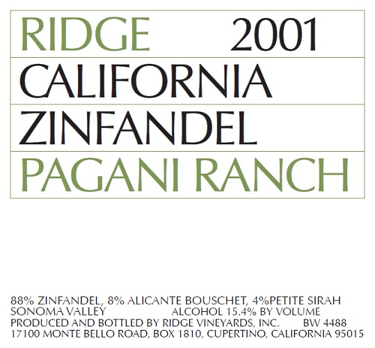 2001 Pagani Ranch Zinfandel