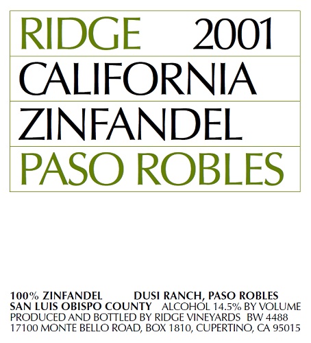 2001 Paso Robles Zinfandel