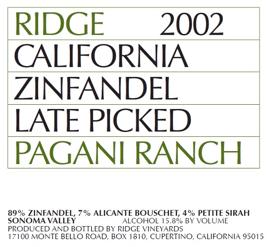 2002 Pagani Ranch Zinfandel