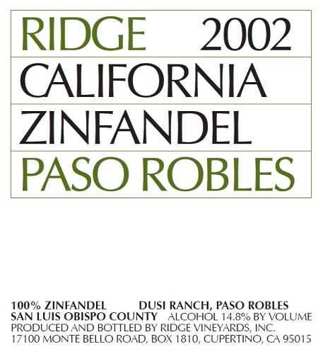 2002 Paso Robles Zinfandel