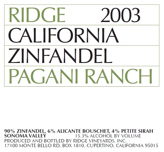 2003 Pagani Ranch Zinfandel