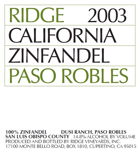 2003 Paso Robles Zinfandel