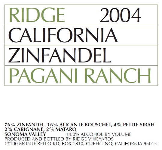 2004 Pagani Ranch Zinfandel
