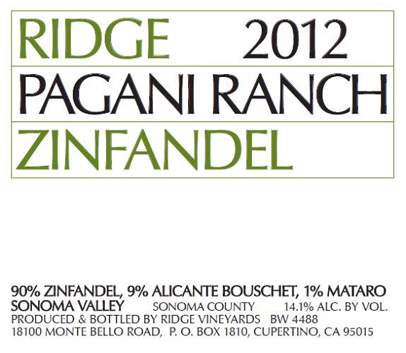 2012 Pagani Ranch Zinfandel