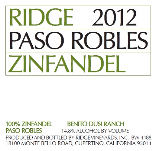 2012 Paso Robles Zinfandel