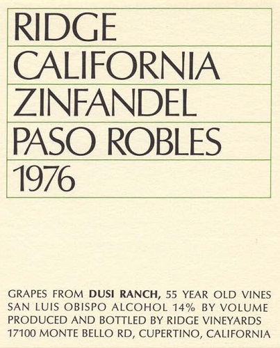 1976 Paso Robles Zinfandel