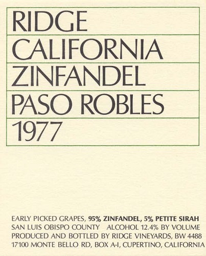 1977 Paso Robles Zinfandel