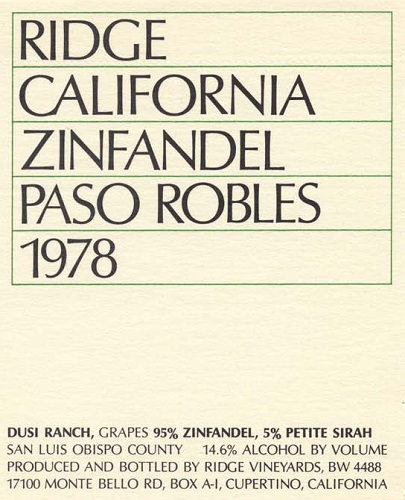 1978 Paso Robles Zinfandel