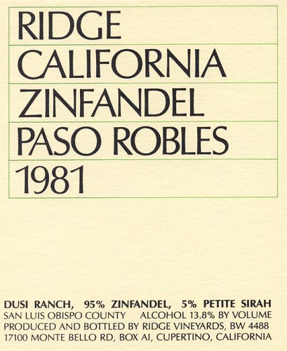 1981 Paso Robles Zinfandel