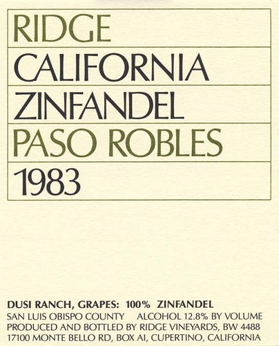 1983 Paso Robles Zinfandel