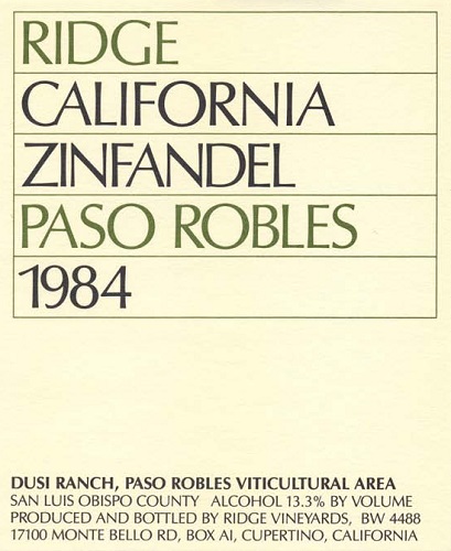 1984 Paso Robles Zinfandel