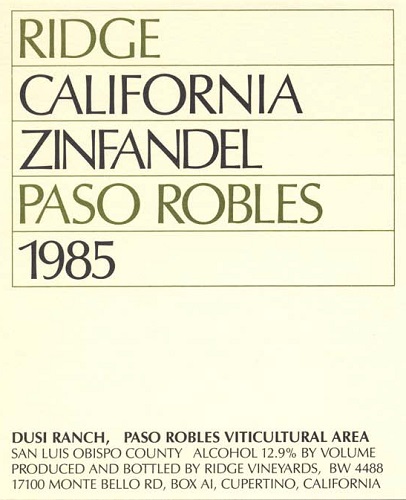 1985 Paso Robles Zinfandel