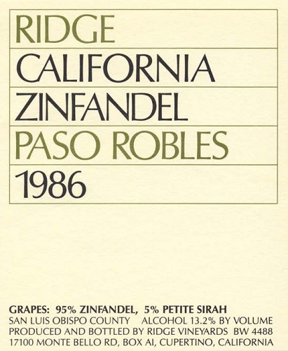 1986 Paso Robles Zinfandel