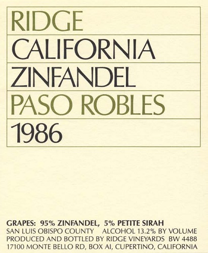 1986 Paso Robles Zinfandel