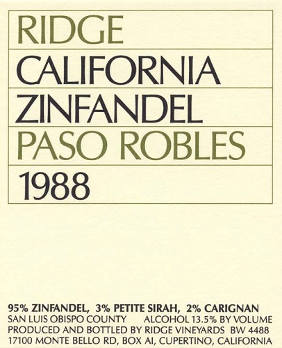 1988 Paso Robles Zinfandel