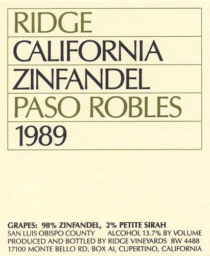 1989 Paso Robles Zinfandel