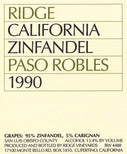 1990 Paso Robles Zinfandel
